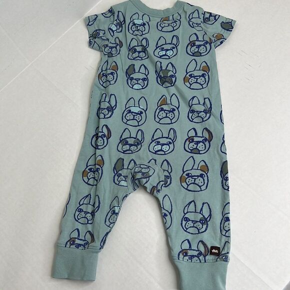 Tea Collection short sleeve blue one piece French Bulldog Print size 6-9 month - Picture 7 of 9